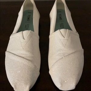TOMS white glitter flats - wedding shoes!!